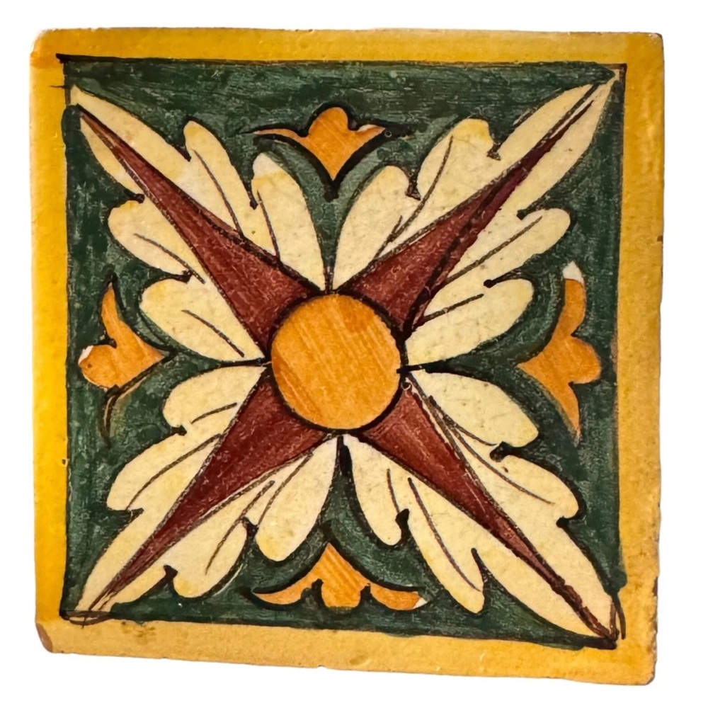 Vintage Duca Di Camastra Terra Cotta Art Tile Hand Painted Italy. Pottery Barn.